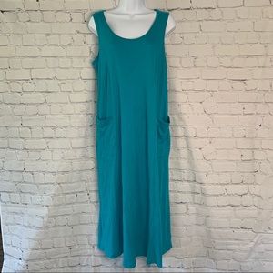 Sleeveless Teal Blue Long Dress With Pockets